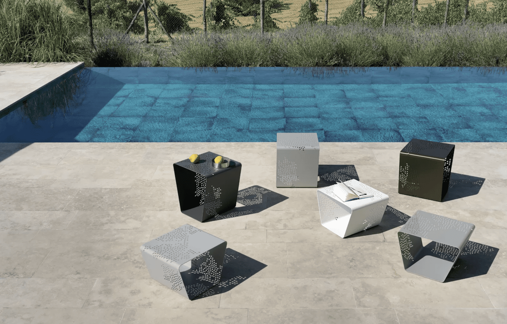 Bontempi pattern outdoor end tables - Luxury Furniture Mercato Interiors